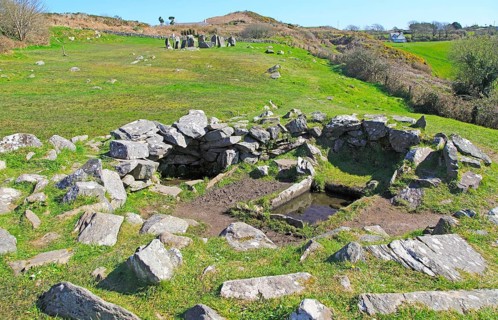 Fulacht fiadh water trough and fireplace building at Drombeg stone circle, County Cork, Ireland,