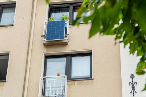Balcony power station on a balcony of a house in Düsseldorf, Germany