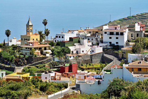 Village view with church, La Guancha, North of Tenerife, Canary Islands, Spain