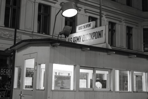 BERLIN, GERMANY - DECEMBER 31, 2018: Border crossing Checkpoint Charlie during the Cold War between