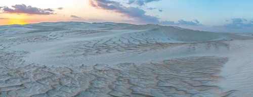 Sunset, white sand dunes in the Khaluf desert, Oman