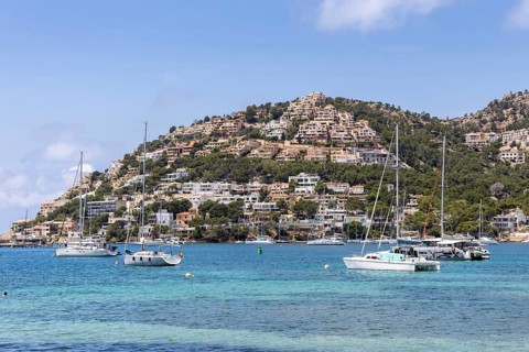 Port Andratx Marina with sailboats in Majorca Vacation by the sea trip in Port d'Andratx, Spain