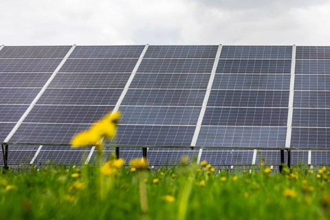 Solar field in Schwäbisch Gmünd. Schwäbisch Gmünd, Baden-Württemberg, Germany