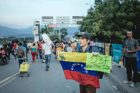 Venezuelan opposition demonstrators at the border with Venezuela, San José de Cúcuta, Colombia