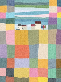 Farm village mosaic, vector illustration in colors over white background