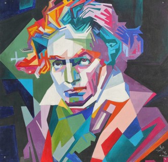 Mural Ludwig van Beethoven by Anton-Martin Göstl 2022, head, portrait, open-air gallery,