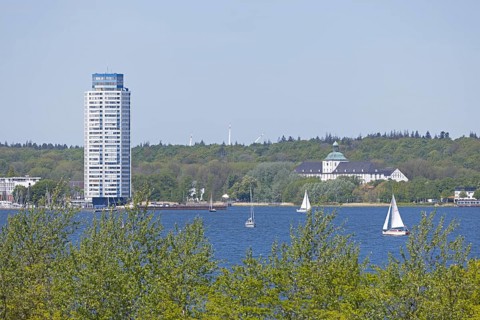 Viking Tower, Gottorf Castle, sailboats, Schleswig, Schlei, Schleswig-Holstein, Germany