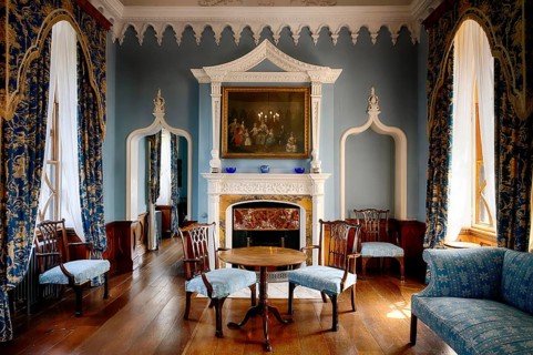 Interior view, blue salon, painting room, St Michael's Mount, Cornwall, England, Great Britain,