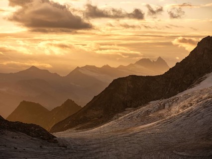 Glaciated mountains at sunrise, Grossglockner in the background, Venice Group, Hohe Tauern National