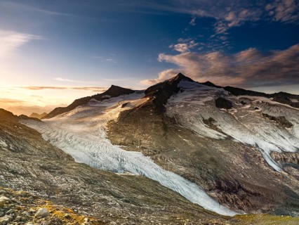 Glaciated summit of Grossvenediger, at sunrise, Venice Group, Hohe Tauern National Park, Province