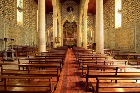 Church of Santa Maria de Marvila, Interior decorated with azulejos, Santarem, Ribatejo, Portugal