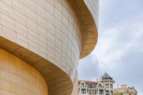 Modern Guggenheim Museum and Historic Architecture in Bilbao, Spain