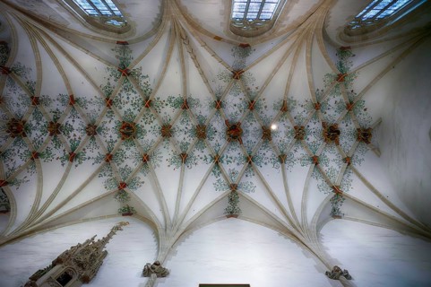 Interior view, ceiling, cross-ribbed vault or star net vault, Blaubeuren Abbey, Swabian Jura,
