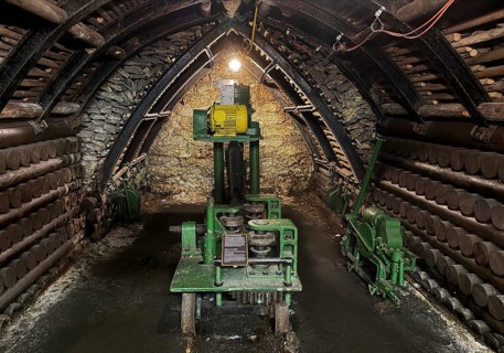 Mobile rail bender in the exhibition mine, German Mining Museum, DBM, Bochum, Ruhr area, North