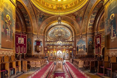 Interior of the Orthodox Cathedral in Medias or Medias, Transylvania, Romania