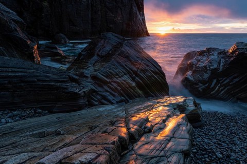 Evening in a rocky bay, Söröya, Norwegian European Sea, Finnmark, Norway, September 2018