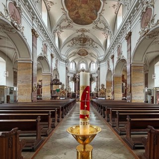 Catholic parish church of St. Blasius, interior view, central nave, baroque style, baroque quarter,