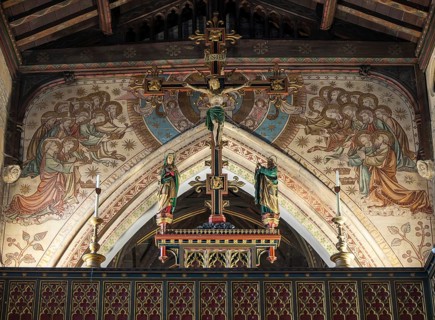 Anglo-Catholic style rood screen and chancel arch mural, parish church of St John the Baptist,