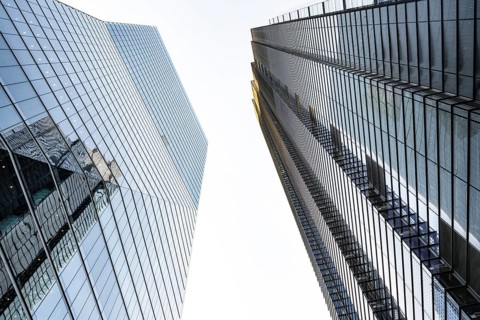 Modern high rise office buildings in the international banking and financial district of the City
