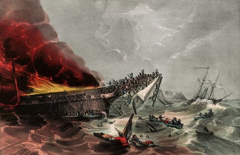 Fire and sinking of the emigrant ship Ocean Monarch off the British coast, on August 24, 1848 on