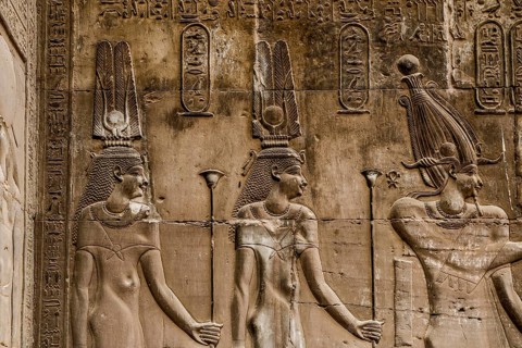 Reliefs and hieroglyphs, Kom Ombo temple, Upper Egypt, Egypt