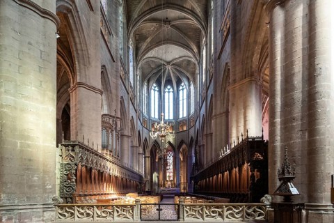 Rodez. Gothic Cathedral of Notre-Dame, the nave and the chancel. Aveyron. Occitanie. France
