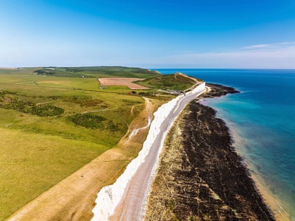 Seven Sisters Cliffs from a drone, English Channel, East Sussex, South-east England