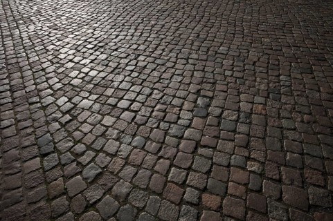 Cobblestones, street pavement, back light, Luther city Wittenberg, Saxony-Anhalt, Germany