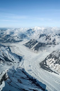 Summit of high mountains with glaciers, aerial view, Alaska Range, Denali National Park, Alaska,
