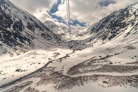 The snowy Balea Valley in the Fagaras Mountains, Southern Carpathians, Transylvania, Romania