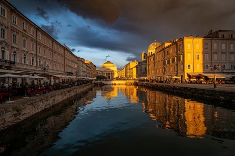 Grand Canal with restaurants, Sant'Antonio Taumaturgo church and Serbian Orthodox church Santissima