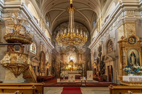 Interior of the Holy Trinity Catholic Parish Church in Sibiu or Sibiu, Transylvania, Romania