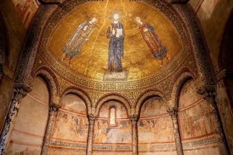 Side altar with ornate mosaics, San Giusto Martire Cathedral, Trieste, Friuli-Venezia Giulia