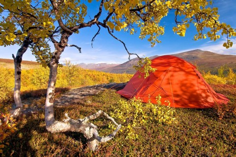 Camping in the Sinnitjohkka and Duolbagorni mountains, Kebnekaise massif, Lapland, Sweden,