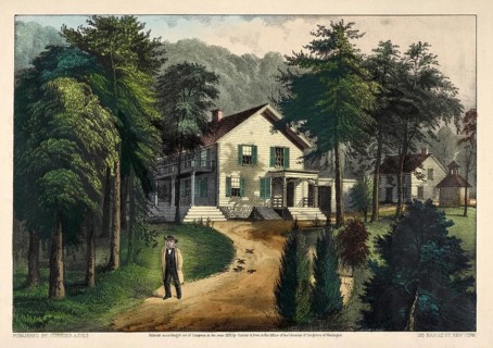 The hand-colored image shows the rural estate of the famous newspaper publisher and politician