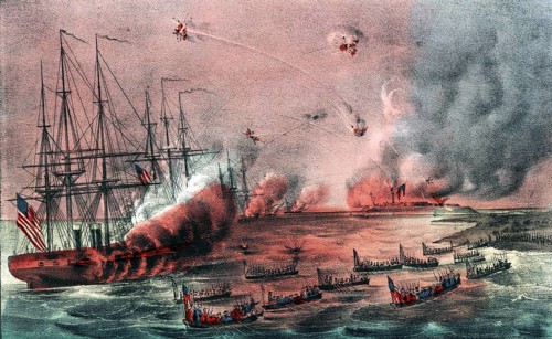 Illustration shows the successful attack by the US Navy under Commodore Silas H. Stringham and