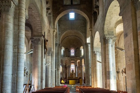 Interior of the romanesque church of Saint Saturnin. Puy de Dome. Auvergne Rhone Alpes. France