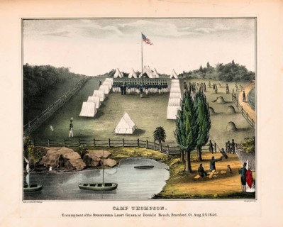 Camp Thompson military camp of the American militia Springfield Light Guard on a beach in Branford,