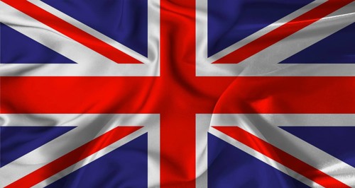 Colorful flag of United Kingdom with silky fabric texture waving. Realistic United Kingdom flag