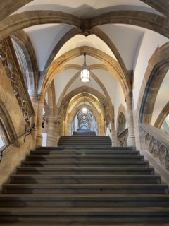 Stairway with vaulted ceiling, City Hall, Munich Upper Bavaria, Bavaria, Germany