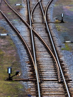 Switch on railroad tracks. Symbolic photo for decision, separation and community