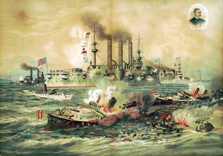 Destruction of the Spanish fleet under Admiral Pascual Cervera by the US Navy in the naval battle