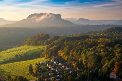 Autumn in the Elbe Sandstone Mountains in the Saxon Switzerland National Park, Lohmen, Saxony,