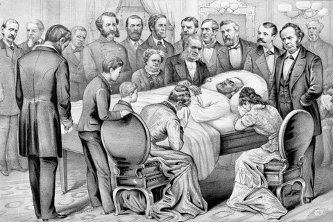 Death of James A. Garfield, 20th President of the United States, on his deathbed surrounded by his