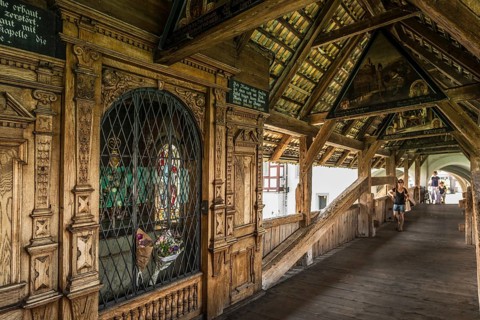 Historic wooden bridge over the Reuss, Spreuer Bridge, Lucerne, Lake Lucerne, Canton of Lucerne,