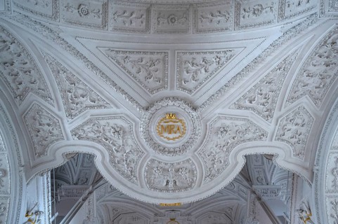 Stucco under the organ gallery in the court church of Our Lady, built 1607 to 1608, Karlsplatz,