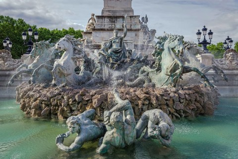 The historic fountain Monument aux Girondins on Place des Quinconces, Bordeaux, Gironde, France
