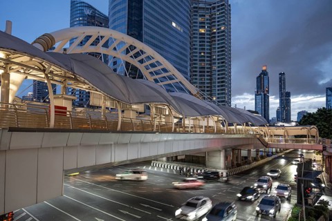 Bangkok, Thailand. August 18th 2026. The Chong Nonsi Skywalk, a modern overpass in Bangkok's Silom,