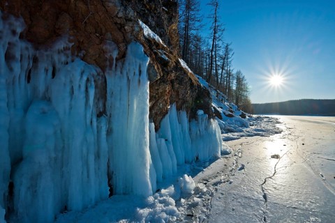 The icy winter sun at minus 27 degrees Celsius, the metre-thick frozen surface of Lake Khövsgöl