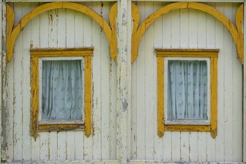 Detailed view of a historic Norwegian wooden house, Kviteseid, Telemark, Norway